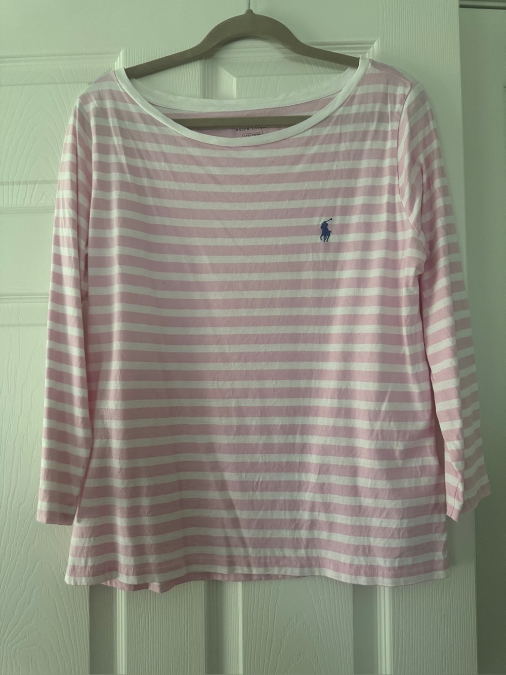 Polo by Ralph Lauren Pink & White Striped Long-Sleeve Boatneck Top